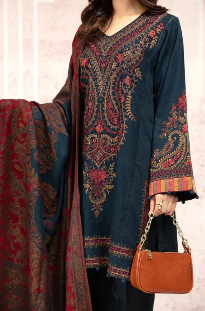 Maria B - 3PC Slub Khaddar  Embroidered ZF65