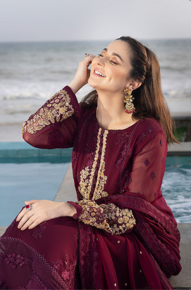 Azure - 3PC Chiffon Embroidered ZF460