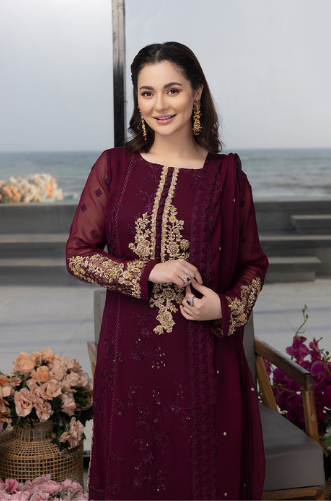 Azure - 3PC Chiffon Embroidered ZF460