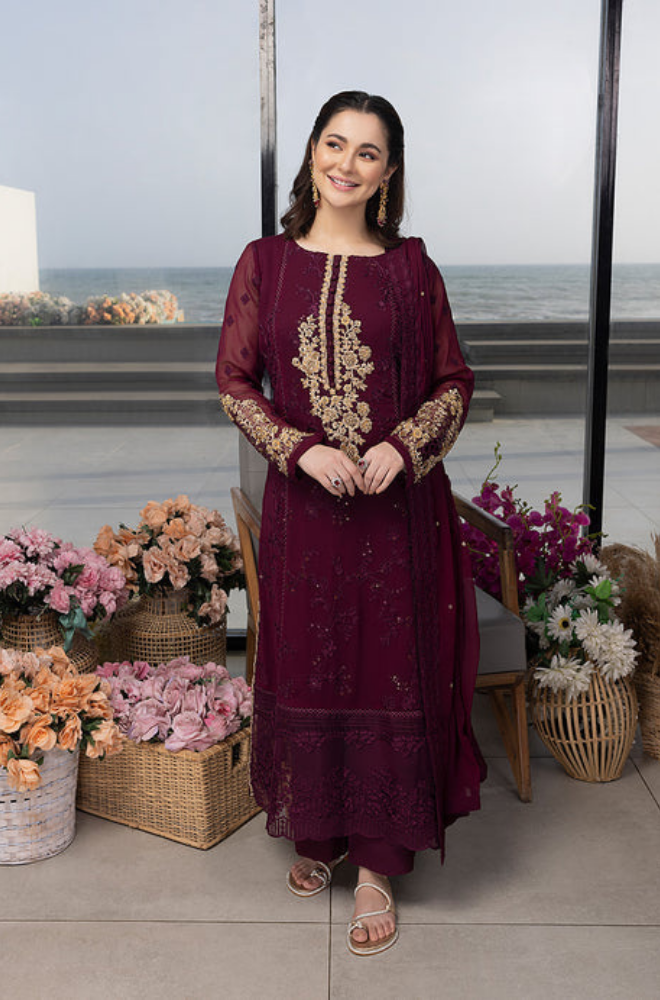 Azure - 3PC Chiffon Embroidered ZF460